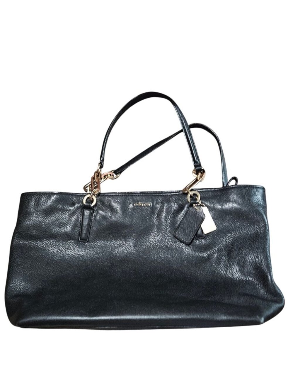 Coach Black Leather Shoulder Bag With Gold Hardware Dual Handles & Zipper Closur